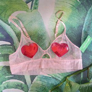 Glitter Titties Heart Mesh Bralette (Light Pink/Pink) *Brand New*